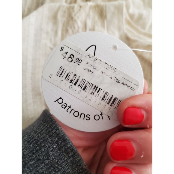 NWT Patrons of Peace Womens Tassels Lace Trim VNeck Top Size S Bohemian Babydoll - Picture 6 of 10